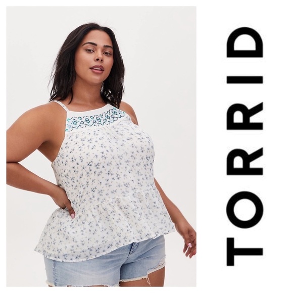 Torrid Floral Beaded White and Blue Camisole Top - Plus Size 2X - Picture 1 of 9